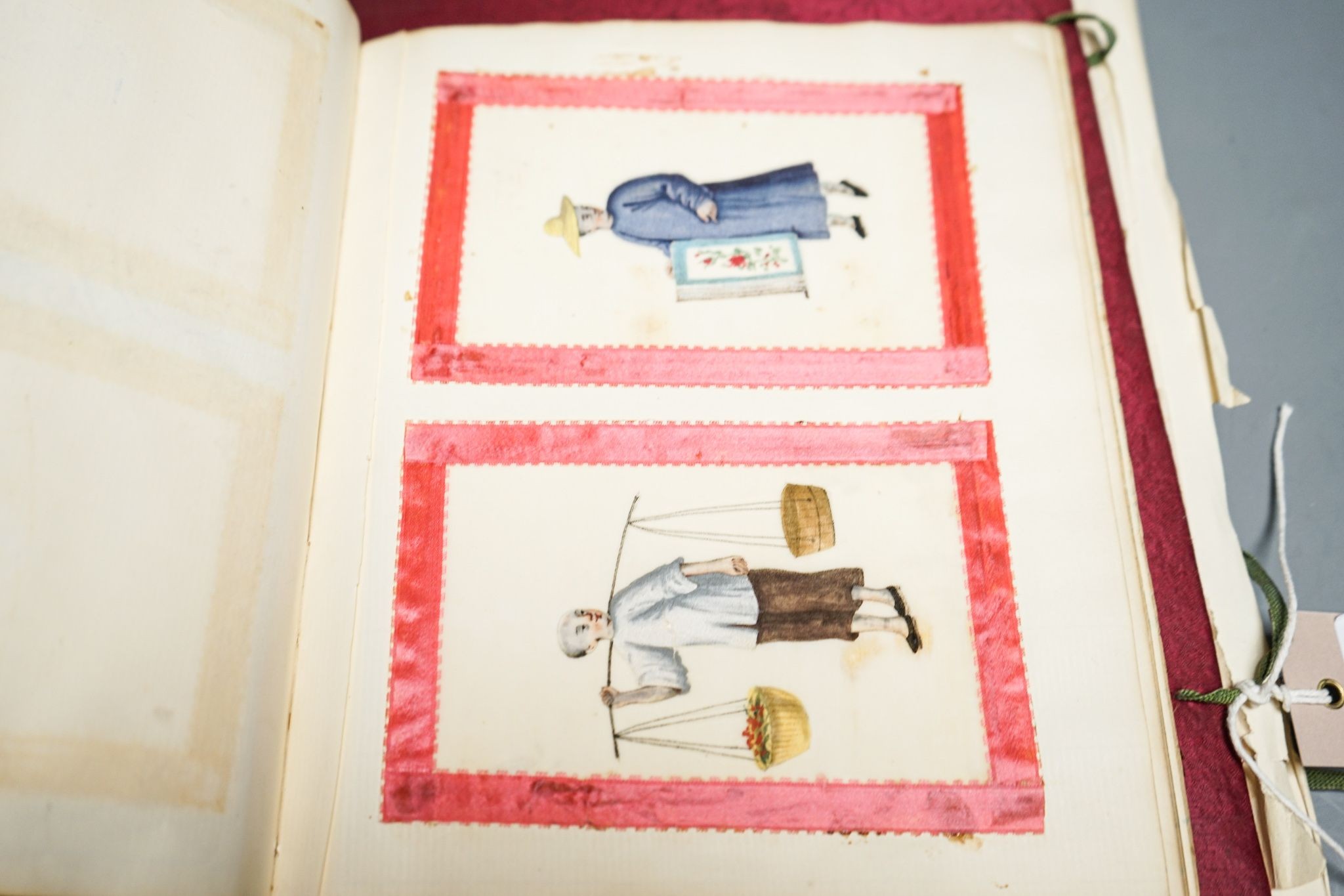 Three albums of assorted 19th century Chinese pith paintings of trades, mandarin figures and boats